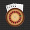Online casino european roulette in brown and gold colors. A combination of Royal Flush cards. Realistic style vector illustration