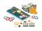 Online casino. Isometric concept mobile digital gambling money for winners smartphones garish vector illustrations