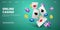 Online casino landing page. Vector realistic cards and chips. Casino web banner template
