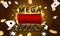 Online casino. mega jackpot frame, slot machine, casino chips flying realistic tokens for gambling