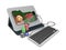 Online Casino roulette with keyboabrd and chips. 3d Illustration