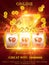 Online Casino vector EPS 10 game flyer, banner or poster with SLOT MACHINE, flying golden COINS, roulette on the luxury background