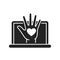 Online charity and volunteering black glyph icon. Fundraising vector pictogram.Pictogram for web page, mobile app, promo