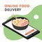 Online chinese food delivery banner design. Order ramen online using smartphone app. Vector flat cartoon illustration