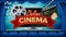 Online Cinema Banner Vector. Realistic Computer Monitor. Movie Brochure Design. Theater Curtain. Template Banner For