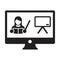 Online class icon vector teacher symbol with computer monitor and whiteboard for online education course in a glyph pictogram