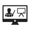 Online class icon vector teacher symbol with computer monitor and whiteboard for online education course in a glyph pictogram
