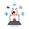 Online coach banner - female personal fitness trainer coming out of laptop