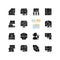 Online conference black glyph icons set on white space