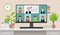 Online conference. Virtual meet business people. Vector illustration