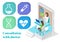 Online consultation with doctor, medical icons, virtual medical help at distance, doctor and patient