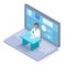 Online consultation with doctor, therapist or physician sitting at table at keyboard, virtual help