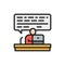 Online consulting, training at home, web education flat color line icon.