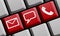 Online Contact icons on red keyboard