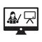 Online course icon vector teacher symbol with computer monitor and whiteboard for online education class in a glyph pictogram
