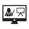 Online course icon vector teacher symbol with computer monitor and whiteboard for online education class in a glyph pictogram