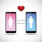 Online dating app concept with man and woman pictogram
