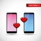 Online dating app concept pink and blue smartphones