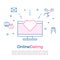 Online dating concept banner with computer, heart and other online and offline romance related icons