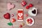 Online dating concept with smartphone mock up and heart chocolates. Valentine\'s day romantic celebration.