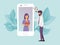Online dating concept. Video call, virtual date vector illustration. Big phone with woman and man in love. Internet chat