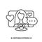 Online dating icon, woman on computer screen with speech bubble and love heart. Editable vector illustration.