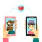 Online dating love app concept. Men and women use smarphone to develop relations and date. Vector modern flat cartoon character