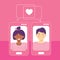 Online dating platform service application. Modern young people looking for a couple. Video chat via smartphone app