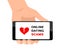 Online dating scams. Hand holding smartphone