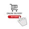 Online delivery icons concept. Hand with finger pushes the button. Vector illustration.