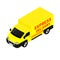 Online delivery isometric illustration of vehicles Delivery vans in a row with place for logo or text.