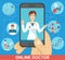 Online doctor app. Online health consultation via smartphone. The doctor prescribes treatment online