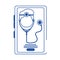 Online doctor character smartphone stethoscope support care blue line style icon