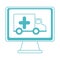 Online doctor, computer ambulance emergency support medical covid 19, line style icon