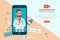 Online doctor concept. Doctor giving medical consultation on smartphone via video chat.