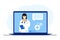 Online doctor consultation from laptop. Online consultation of a male family doctor. vector illustration. Medical services