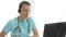 Online doctor. Female doctor remotely consults a patient