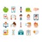 Online doctor health medicine care flat style icons set