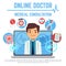 Online doctor, internet computer health service, medical consultation vector concept