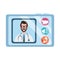 Online doctor, physician tablet computer consultation medical diagnostic covid 19, flat style icon