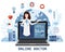 Online doctor women healthcare concept icon set. Doctor videocalling on a laptop. Online medical services, medical