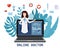 Online doctor women healthcare concept icon set. Doctor videocalling on a laptop. Online medical services, medical