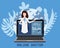 Online doctor women healthcare concept icon set. Doctor videocalling on a laptop. Online medical services, medical