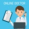 Online doctor. Young specialist holding medical clipboard. Concept with online medical consultation. Healthcare services. Ask a