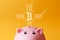Online earning, piggy bank, kids save bitcoin