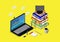 Online education concept with books and laptop illustration