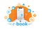 Online education concept. E-book reader and books.