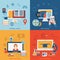 Online education concept flat icons set e-learning knowledge