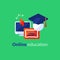 Online education concept line icons, internet learning courses, distant studying