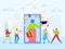 Online education concept, tiny people cartoon characters, teacher in smartphone app, vector illustration
